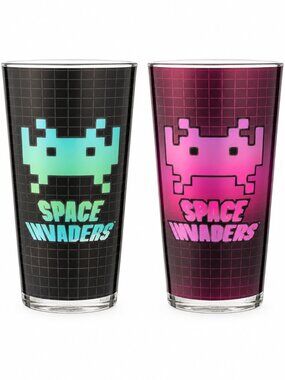 Space Invaders 16 oz Glasses Set of 2 Retro Arcade NIB
